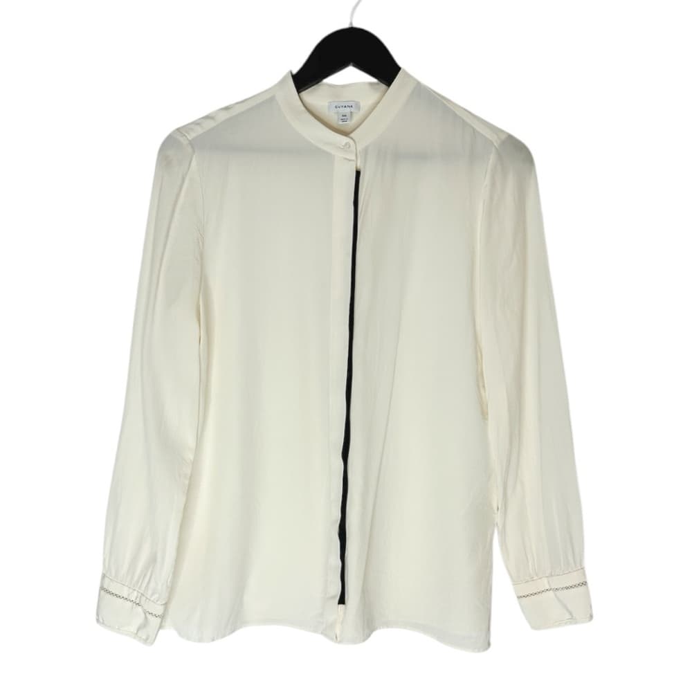 Cuyana Silk Blouse Black Trim Button-Up Top Small Minimalist Quiet Luxury Chic - Thumbnail 12