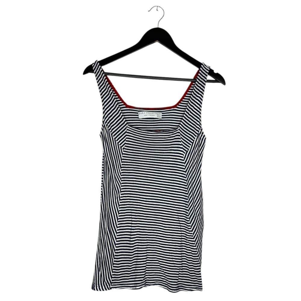Zara Collection Navy White Striped Tank Top Red Trim Nautical Y2K Size Medium - Thumbnail 6