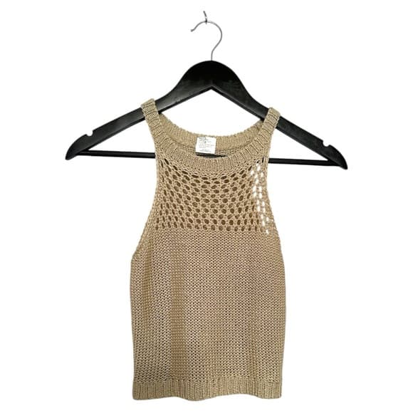 Camaroha Sutra Hand Knit Neutral Tank Top Open Weave Boho (See Measurements) - Thumbnail 10