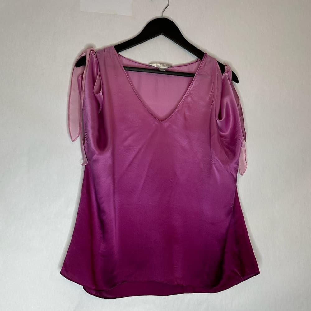 ZOA New York Pink Ombre Cold Shoulder Satin Top Blouse Medium - Thumbnail 7