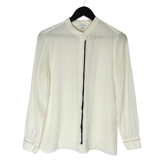 Cuyana Silk Blouse Black Trim Button-Up Top Small Minimalist Quiet Luxury Chic - Thumbnail 13