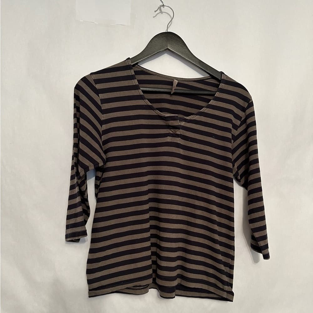 CHRISTINA LEHR Striped Top 3/4 Sleeve Soft Knit Size O/S Minimalist Gorpcore - Thumbnail 2
