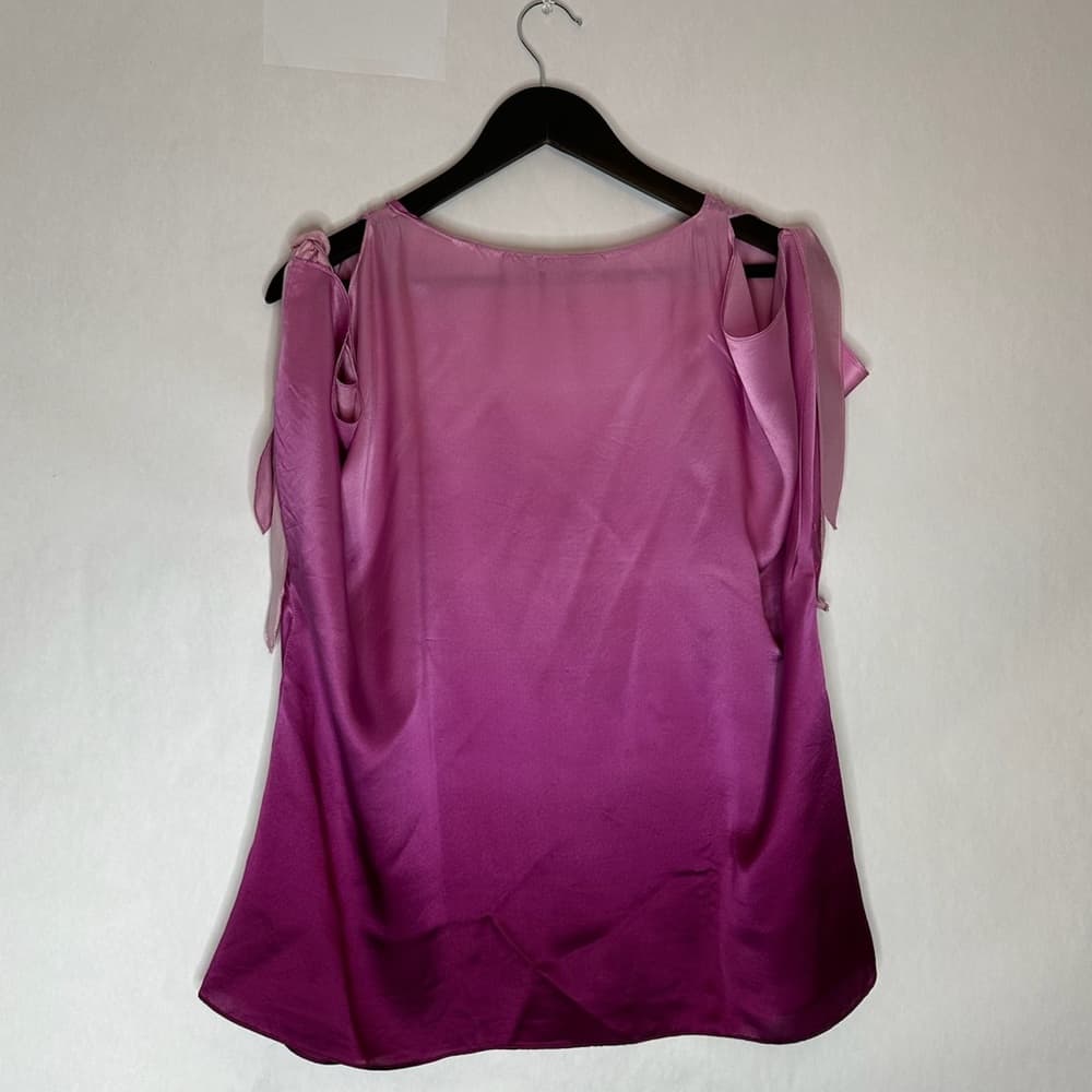 ZOA New York Pink Ombre Cold Shoulder Satin Top Blouse Medium - Thumbnail 4