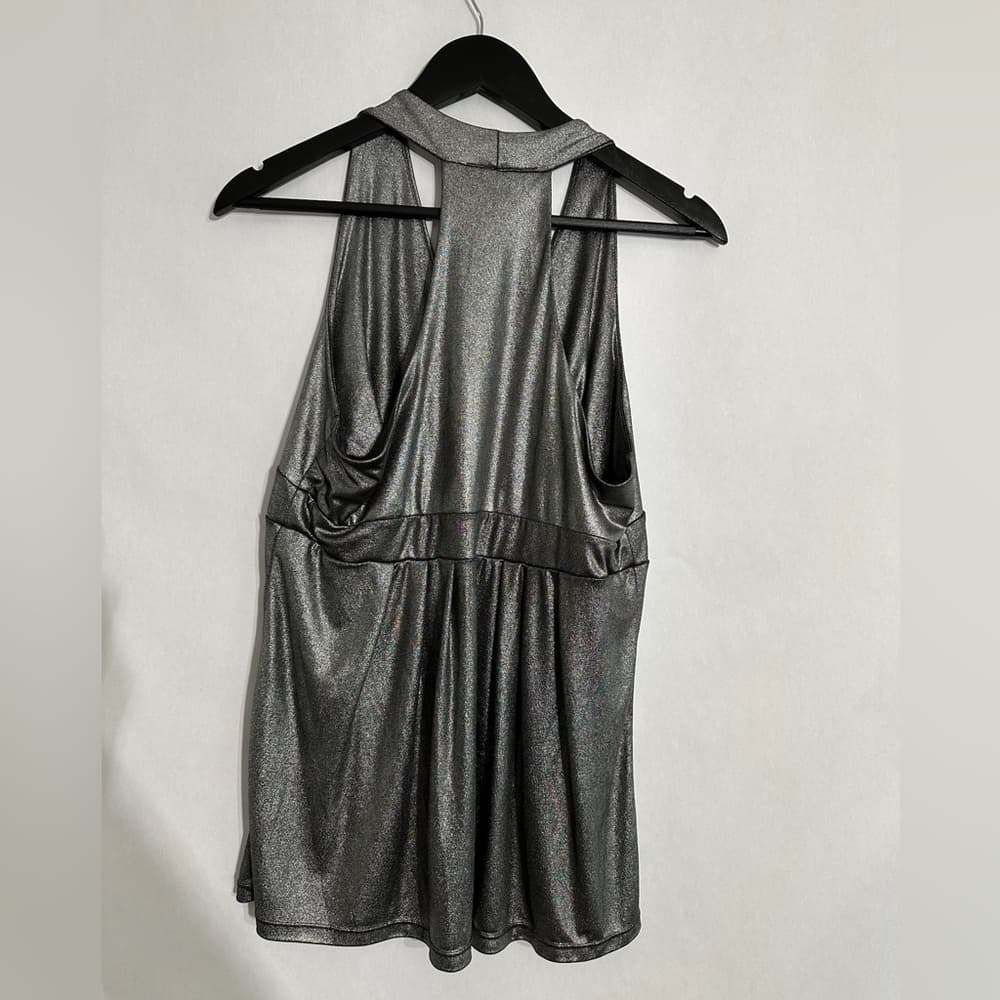 INC International Concepts Metallic Silver Sleeveless Halter Top Women’s XL - Thumbnail 2