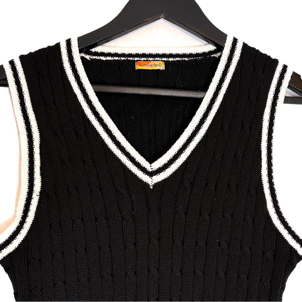 Summerland Black Cable Knit Sweater Vest Preppy Old Money Aesthetic Size Large - Thumbnail 8