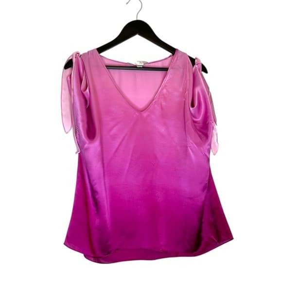 ZOA New York Pink Ombre Cold Shoulder Satin Top Blouse Medium - Thumbnail 9