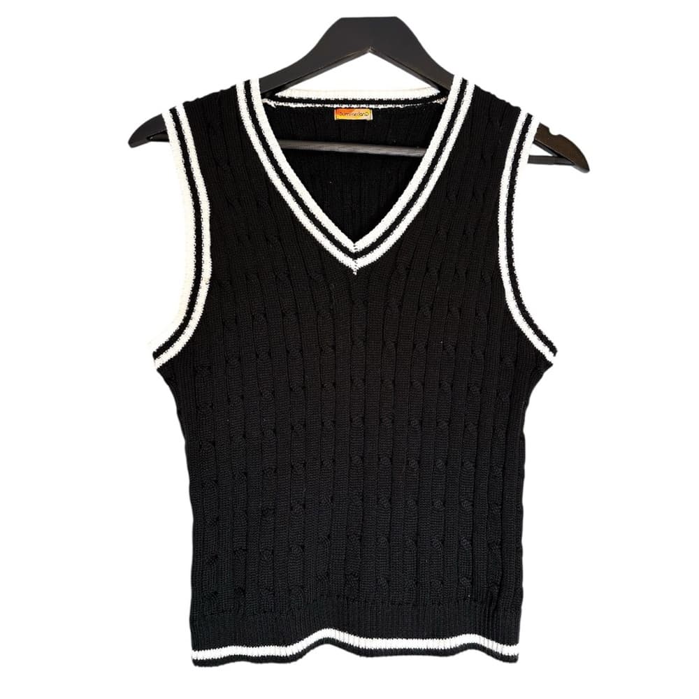 Summerland Black Cable Knit Sweater Vest Preppy Old Money Aesthetic Size Large - Thumbnail 2
