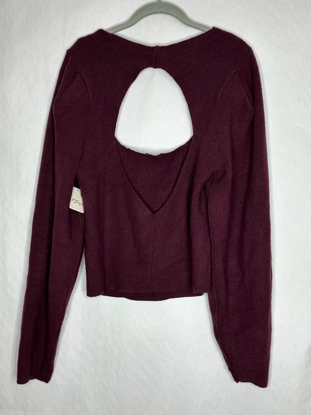 Free People Saffron Fitted Sweater Long Sleeve Pomegranate Wine Top Boho Large - Thumbnail 4