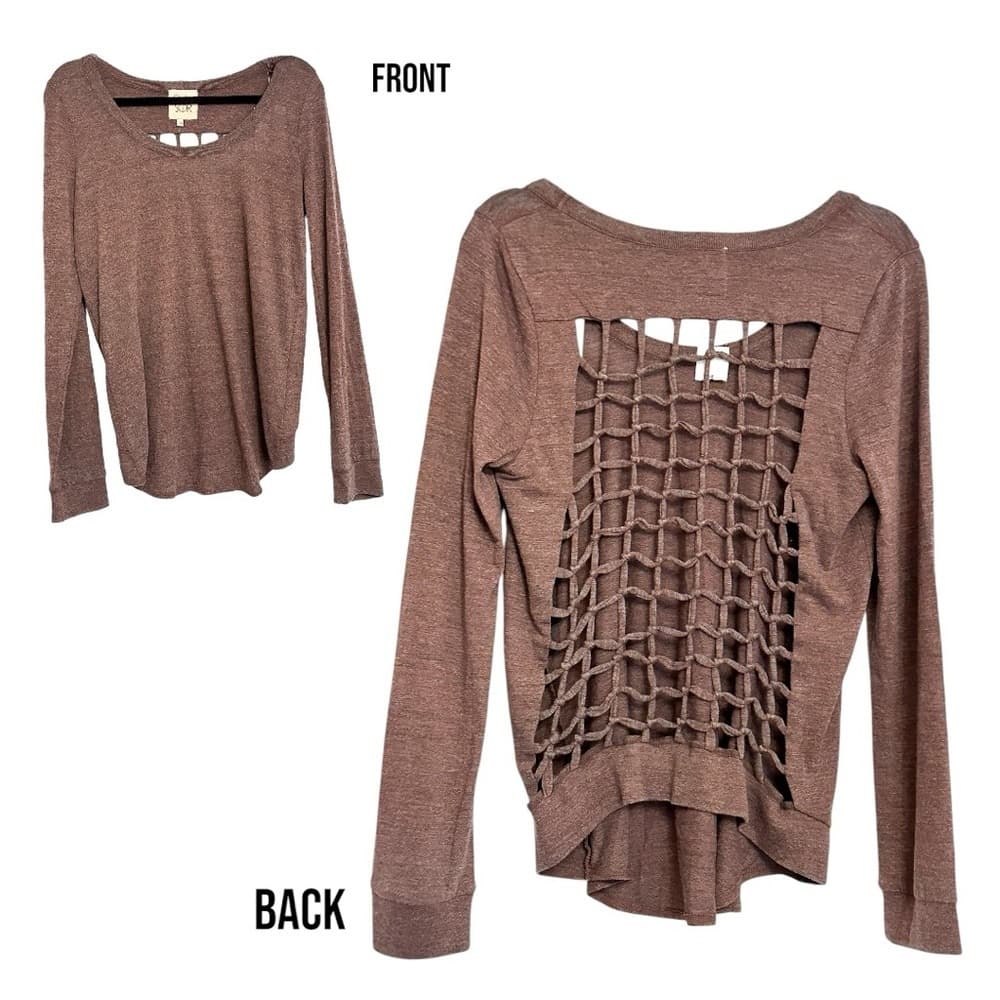 NWT CHASER Revolve Caged Knotted Back Top Long Sleeve Boho Heather Brown Medium - Thumbnail 10