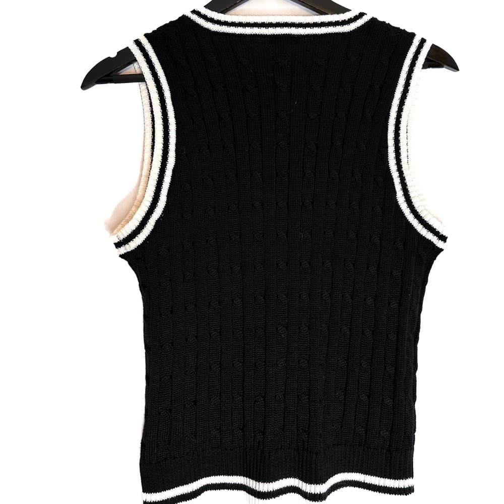 Summerland Black Cable Knit Sweater Vest Preppy Old Money Aesthetic Size Large - Thumbnail 7