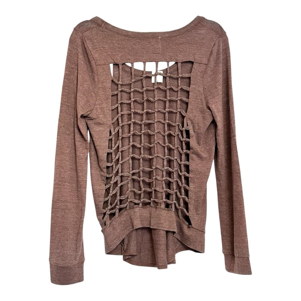 NWT CHASER Revolve Caged Knotted Back Top Long Sleeve Boho Heather Brown Medium - Thumbnail 2