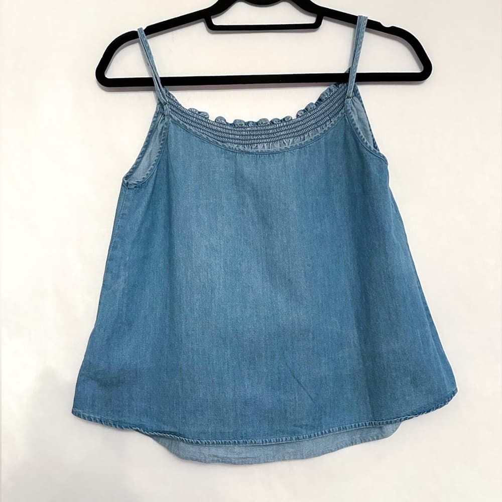 Joie Chambray Blue Smocked Strap Top Boho Minimalist XXS Quiet Luxury Coastal - Thumbnail 2