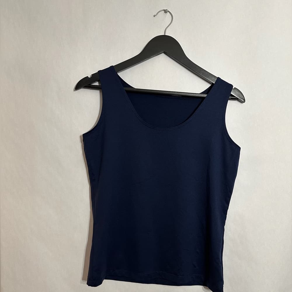 A’Nue Miami Ligne Classic Navy Sleeveless Tank Top Large Minimalist Quiet Luxury - Thumbnail 4