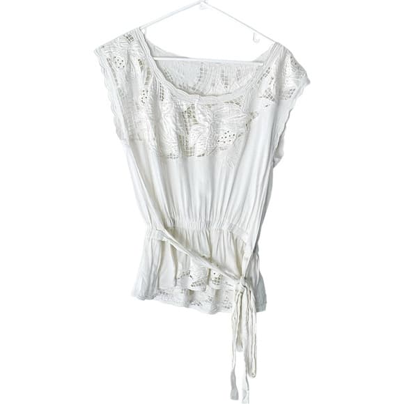 Forever 21 Floral Lace Off White Embroidered Peplum Top Likely Size Medium - Thumbnail 16