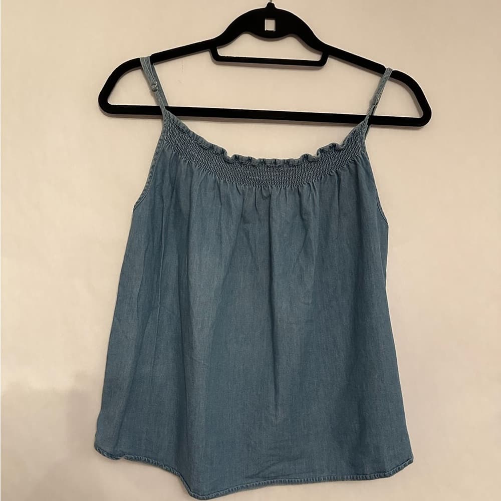 Joie Chambray Blue Smocked Strap Top Boho Minimalist XXS Quiet Luxury Coastal - Thumbnail 7