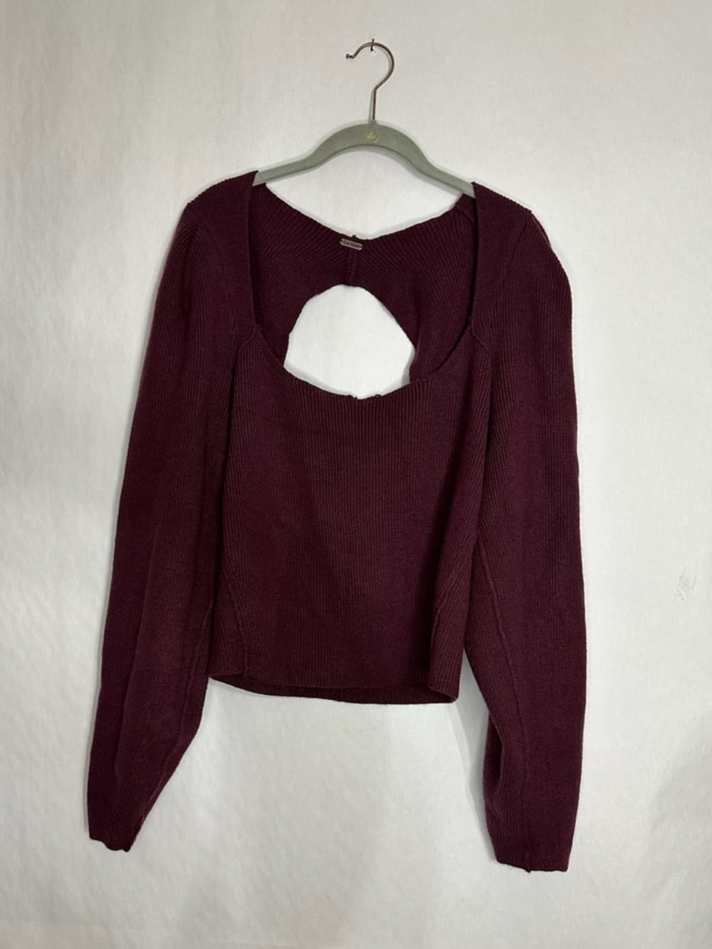 Free People Saffron Fitted Sweater Long Sleeve Pomegranate Wine Top Boho Large - Thumbnail 5