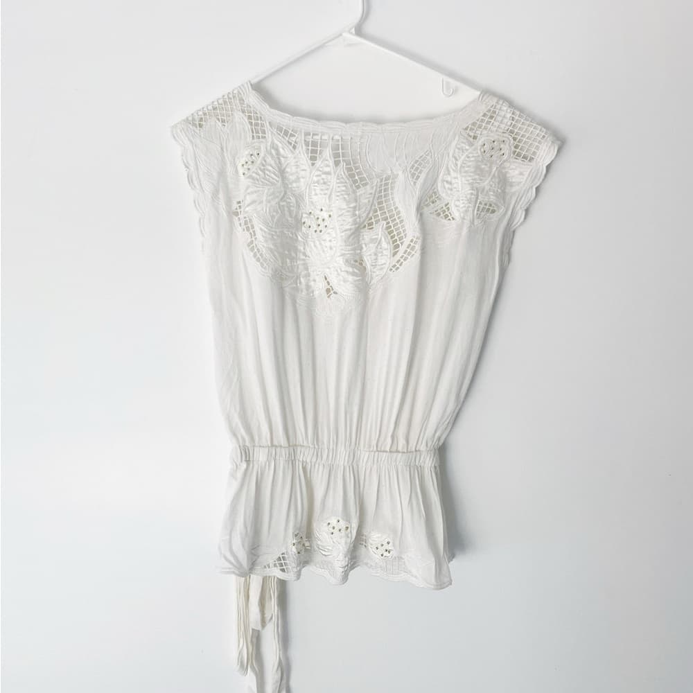 Forever 21 Floral Lace Off White Embroidered Peplum Top Likely Size Medium - Thumbnail 13