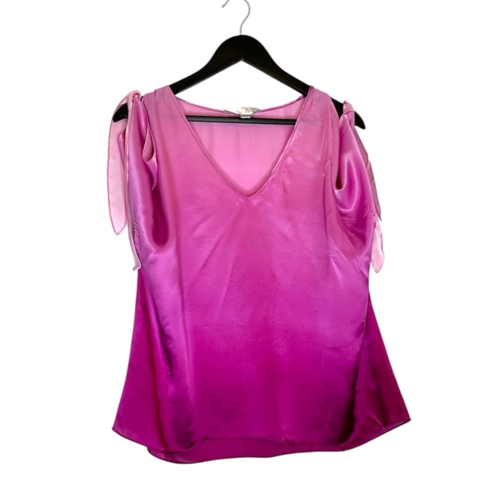 ZOA New York Pink Ombre Cold Shoulder Satin Top Blouse Medium - Thumbnail 8