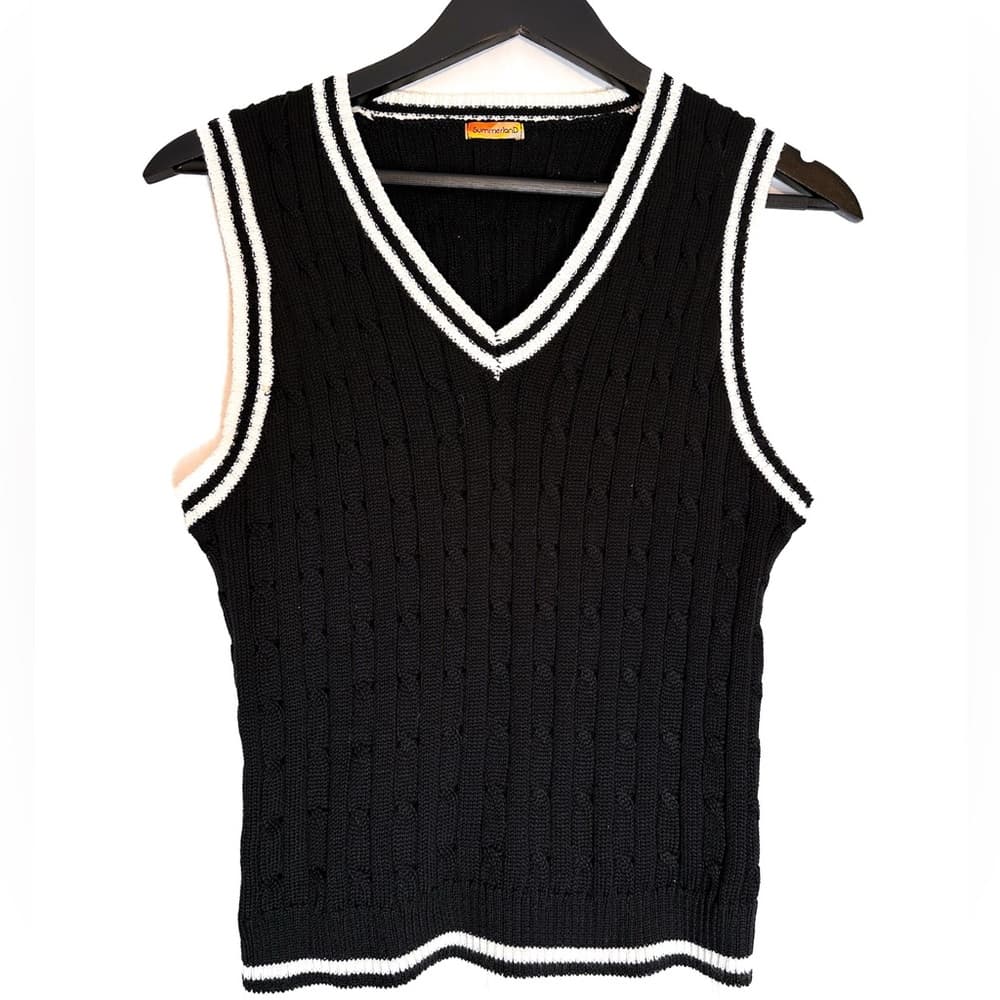 Summerland Black Cable Knit Sweater Vest Preppy Old Money Aesthetic Size Large - Thumbnail 4