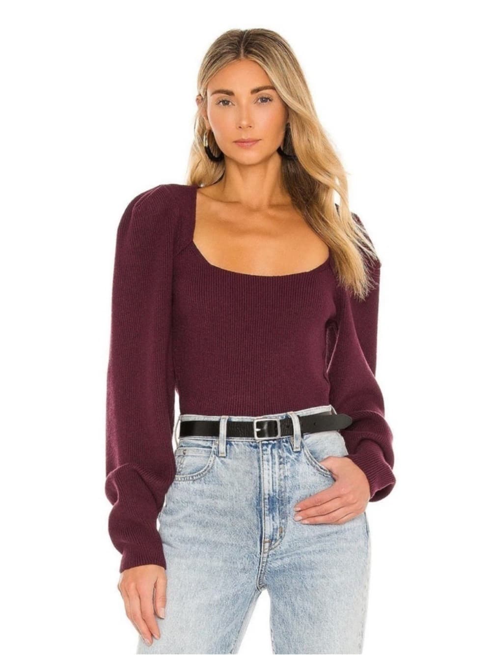 Free People Saffron Fitted Sweater Long Sleeve Pomegranate Wine Top Boho Large - Thumbnail 13