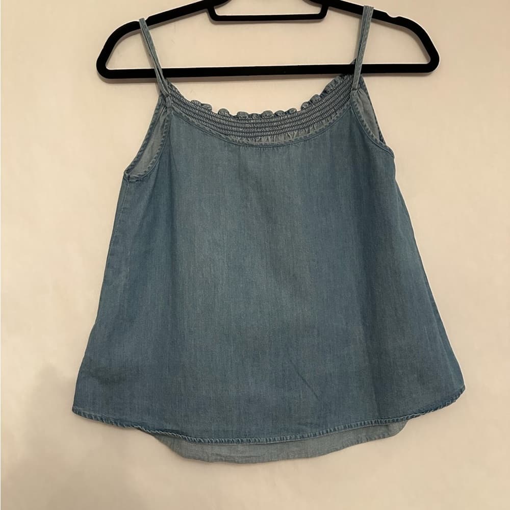 Joie Chambray Blue Smocked Strap Top Boho Minimalist XXS Quiet Luxury Coastal - Thumbnail 8