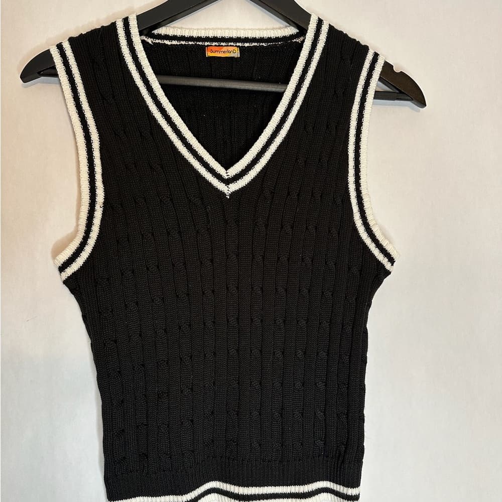 Summerland Black Cable Knit Sweater Vest Preppy Old Money Aesthetic Size Large - Thumbnail 3
