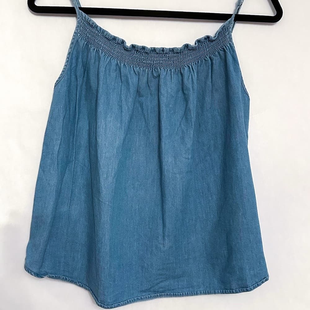 Joie Chambray Blue Smocked Strap Top Boho Minimalist XXS Quiet Luxury Coastal - Thumbnail 5