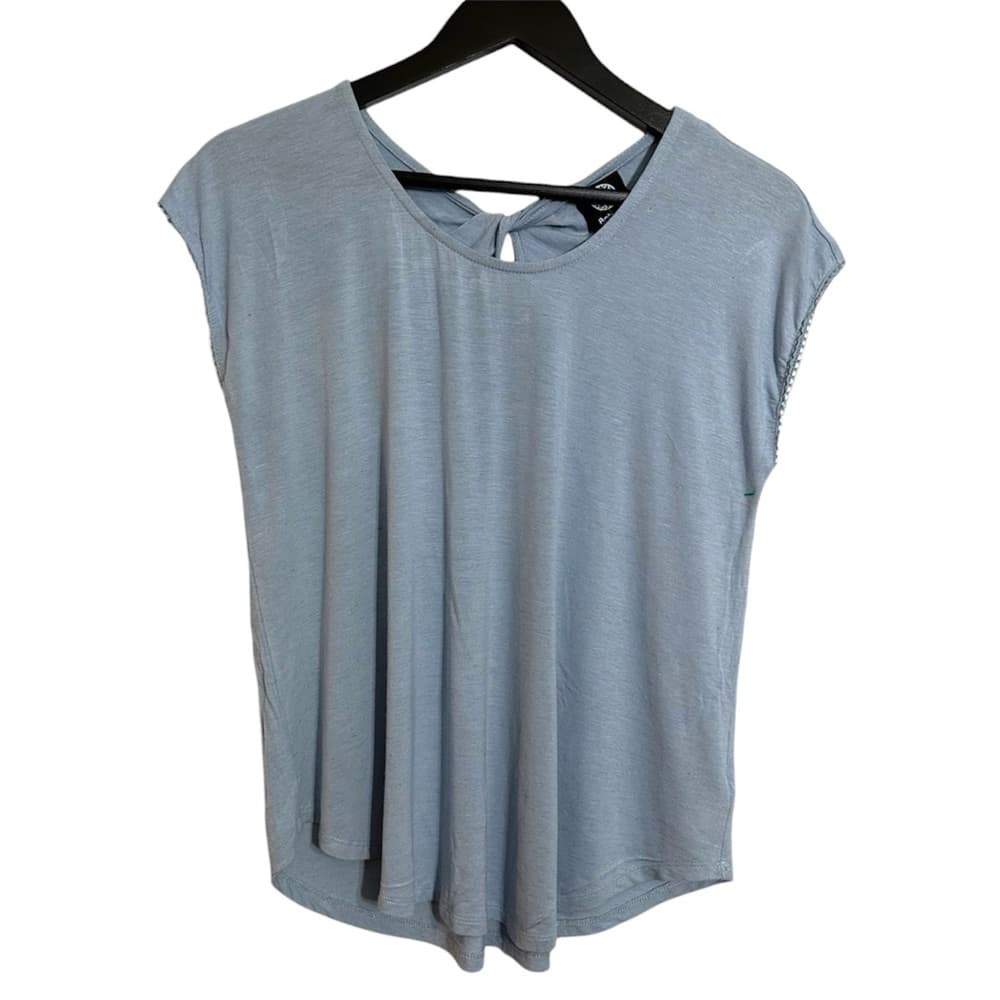 NWT Bobeau Light Blue Top Scallop Lace Trim Twist Keyhole Back Size Small - Thumbnail 6