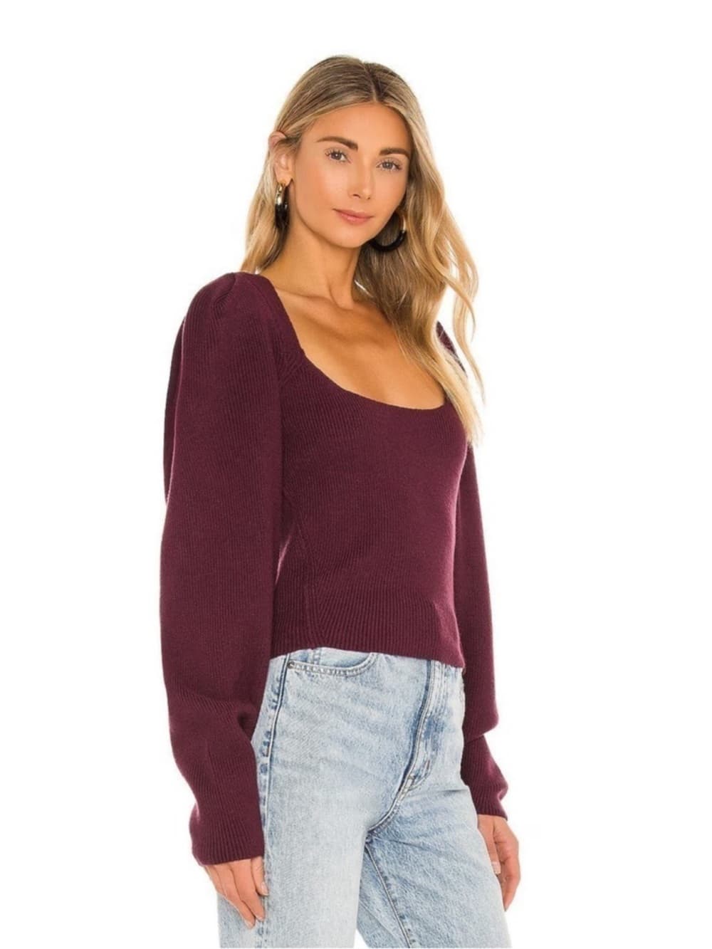 Free People Saffron Fitted Sweater Long Sleeve Pomegranate Wine Top Boho Large - Thumbnail 12