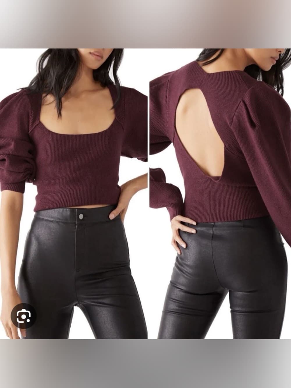 Free People Saffron Fitted Sweater Long Sleeve Pomegranate Wine Top Boho Large - Thumbnail 14