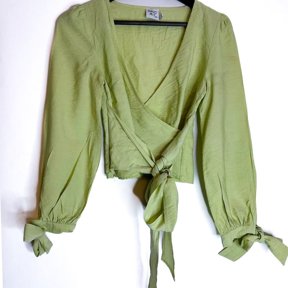 Princess Polly Alena Wrap Top in Sage Light Green Size US 2 - Thumbnail 12