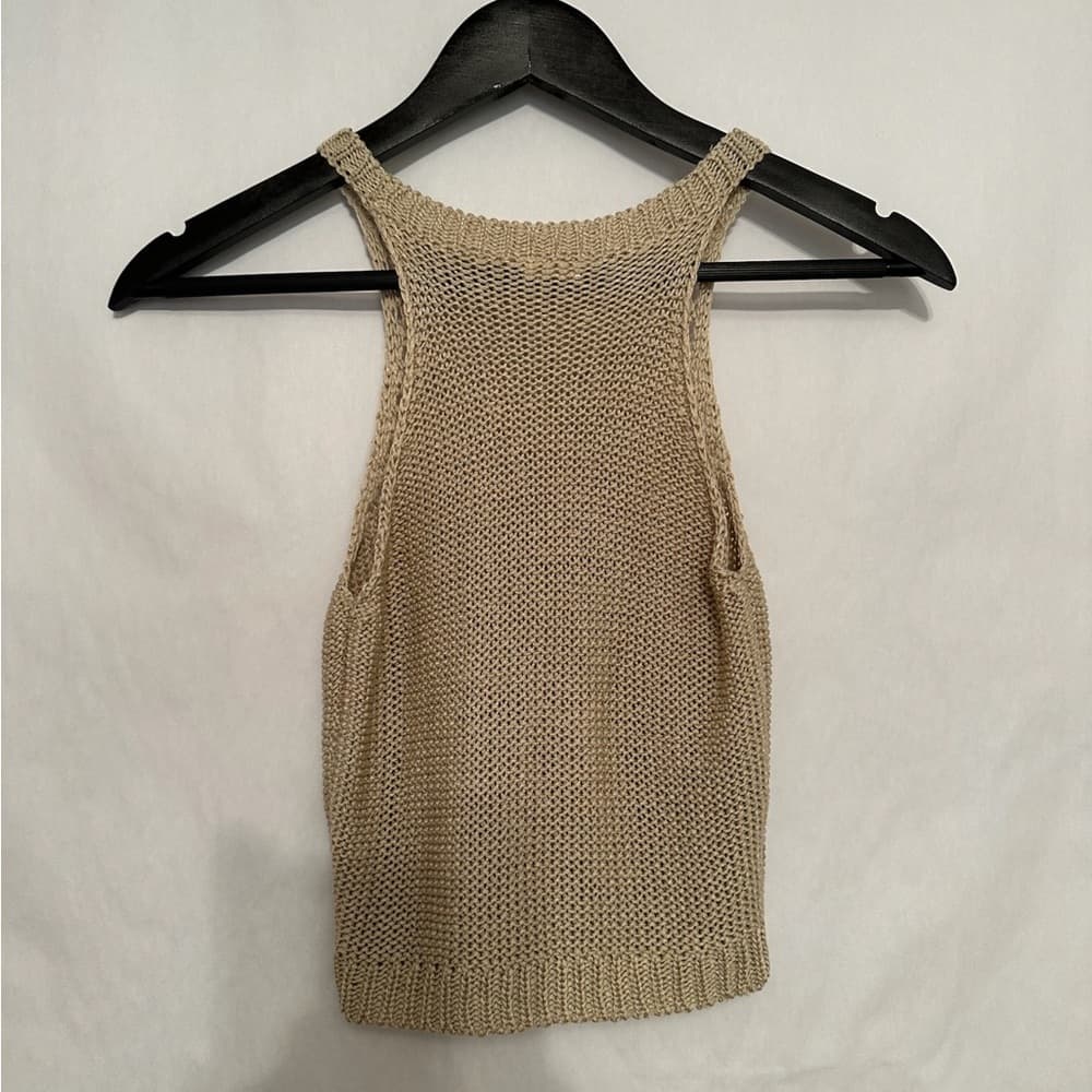 Camaroha Sutra Hand Knit Neutral Tank Top Open Weave Boho (See Measurements) - Thumbnail 3