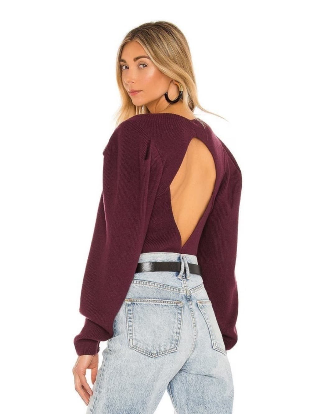 Free People Saffron Fitted Sweater Long Sleeve Pomegranate Wine Top Boho Large - Thumbnail 11