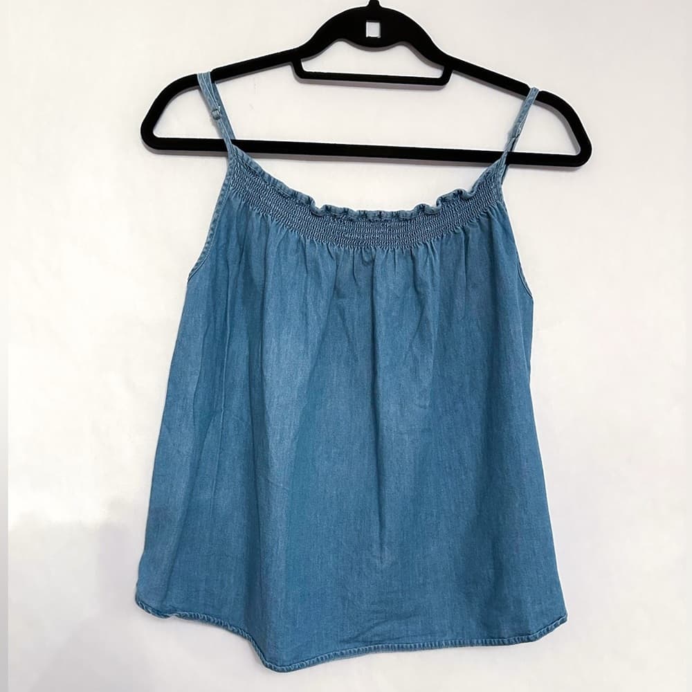 Joie Chambray Blue Smocked Strap Top Boho Minimalist XXS Quiet Luxury Coastal - Thumbnail 4