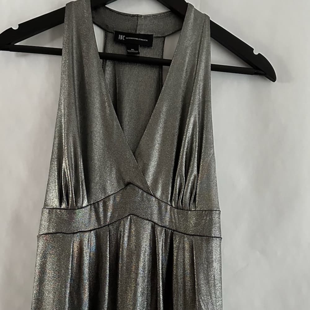 INC International Concepts Metallic Silver Sleeveless Halter Top Women’s XL - Thumbnail 6