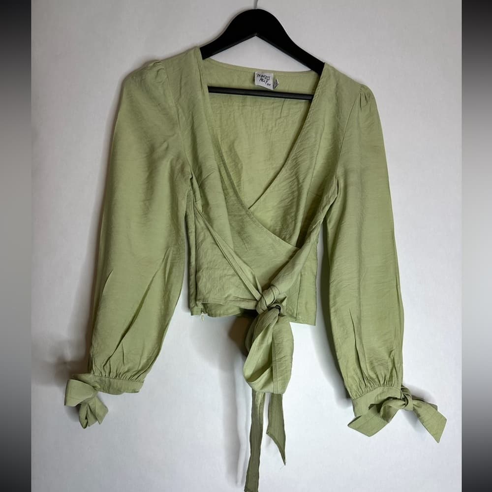 Princess Polly Alena Wrap Top in Sage Light Green Size US 2 - Thumbnail 2