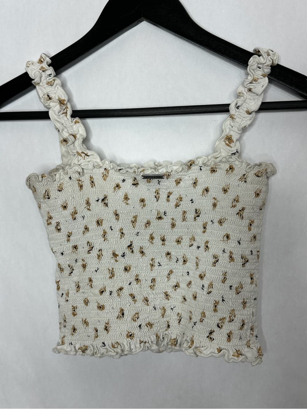 Billabong White Smocked Floral Crop Top Size Small Y2K Vacation Surfer - Thumbnail 4