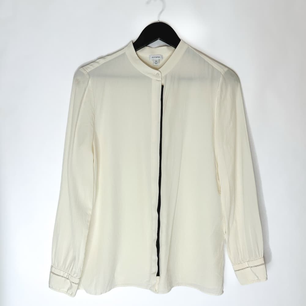 Cuyana Silk Blouse Black Trim Button-Up Top Small Minimalist Quiet Luxury Chic - Thumbnail 4