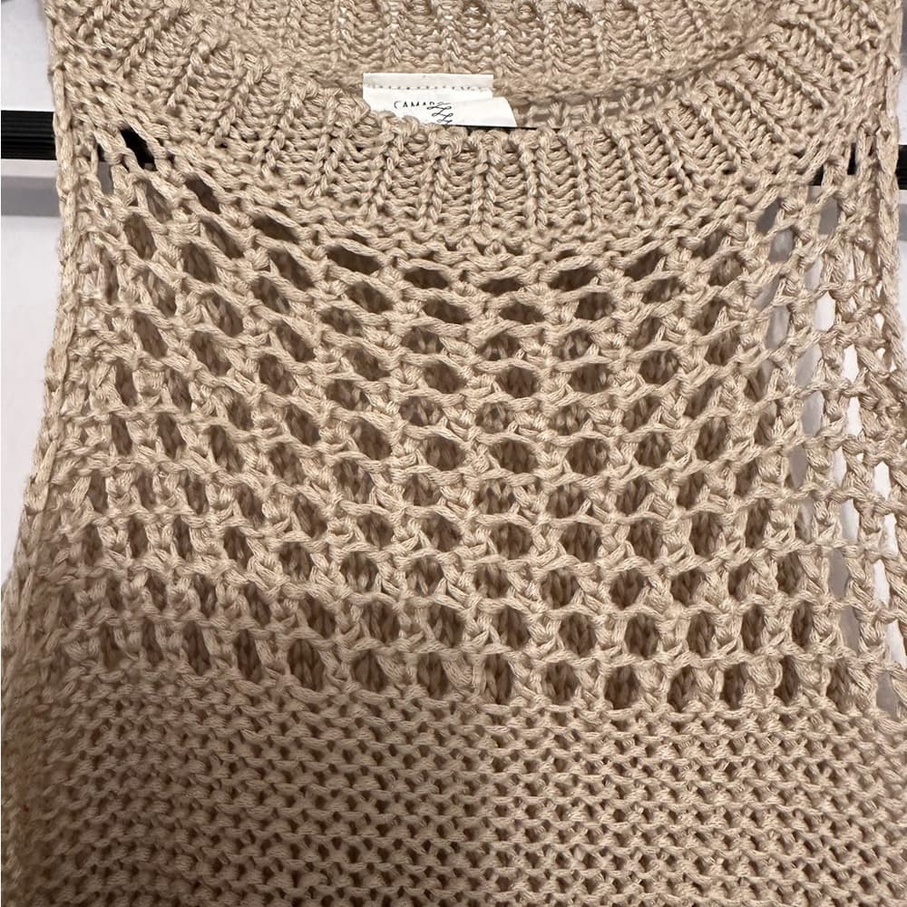 Camaroha Sutra Hand Knit Neutral Tank Top Open Weave Boho (See Measurements) - Thumbnail 2