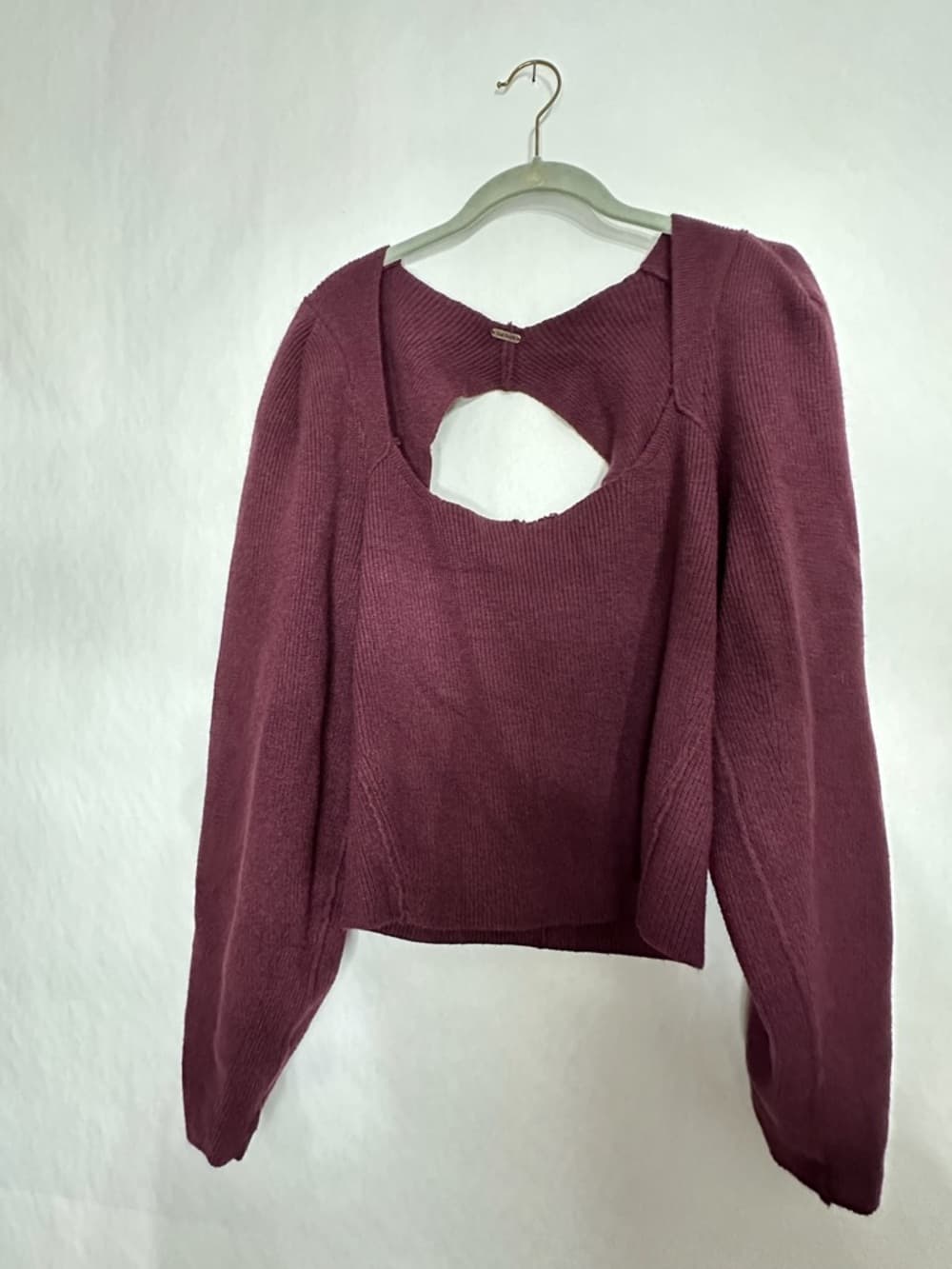 Free People Saffron Fitted Sweater Long Sleeve Pomegranate Wine Top Boho Large - Thumbnail 2