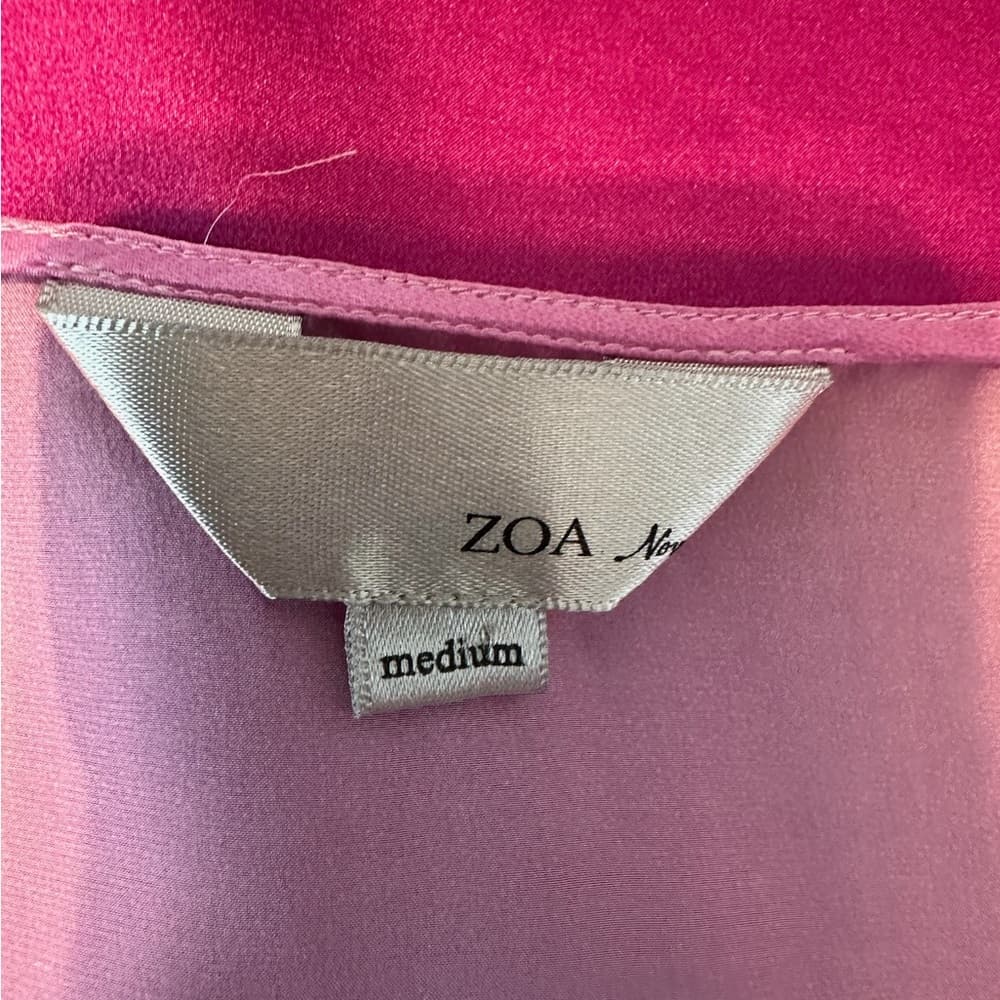 ZOA New York Pink Ombre Cold Shoulder Satin Top Blouse Medium - Thumbnail 3