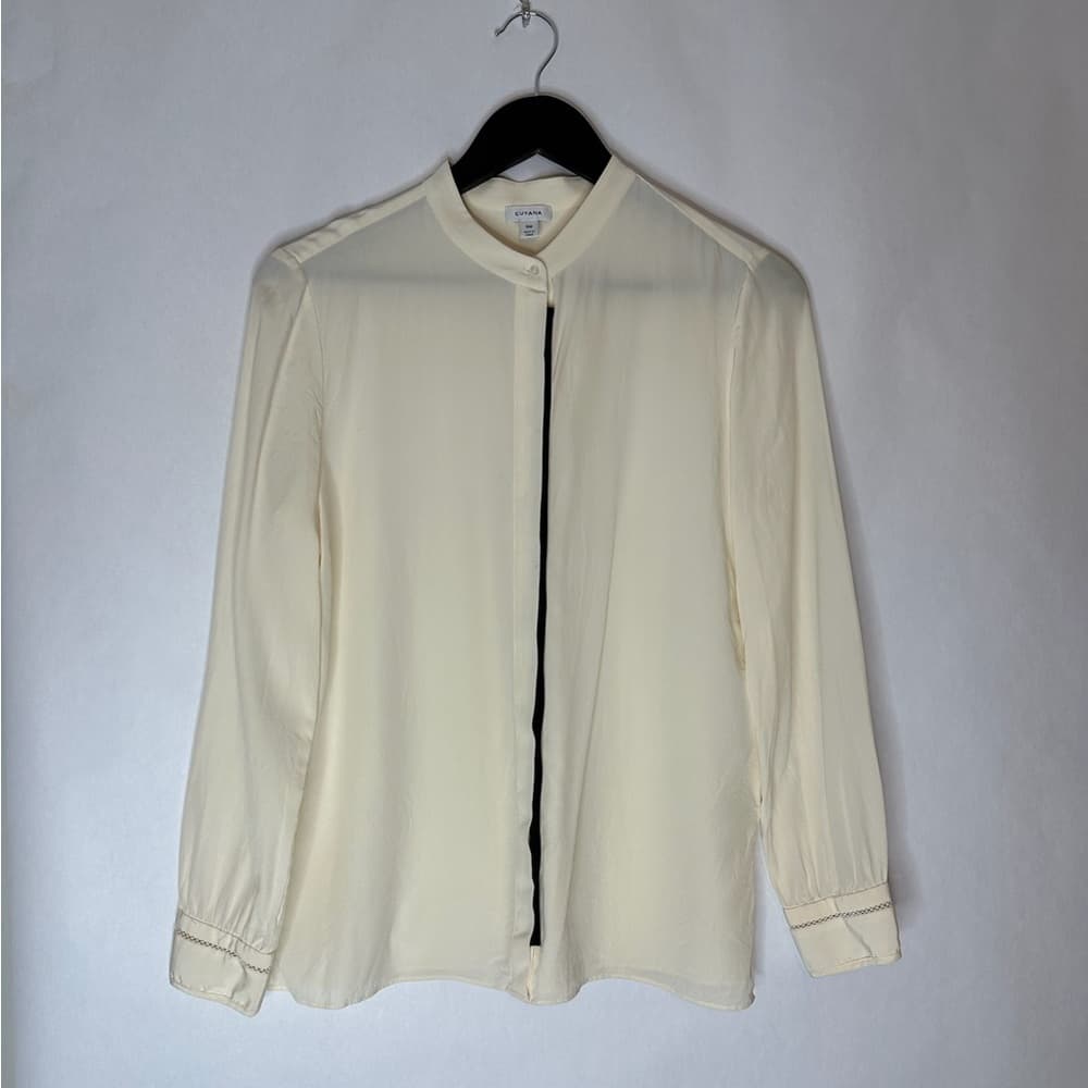 Cuyana Silk Blouse Black Trim Button-Up Top Small Minimalist Quiet Luxury Chic - Thumbnail 2