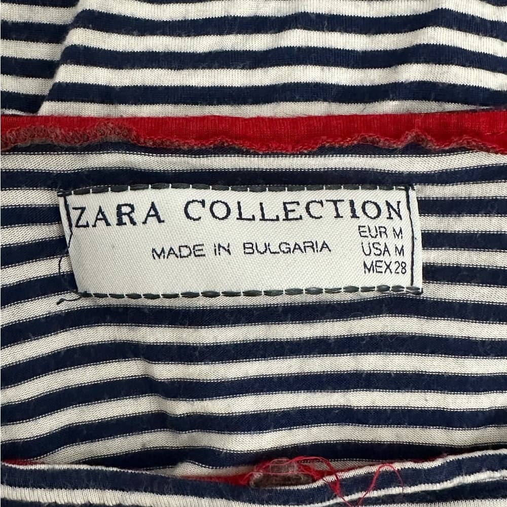 Zara Collection Navy White Striped Tank Top Red Trim Nautical Y2K Size Medium - Thumbnail 4