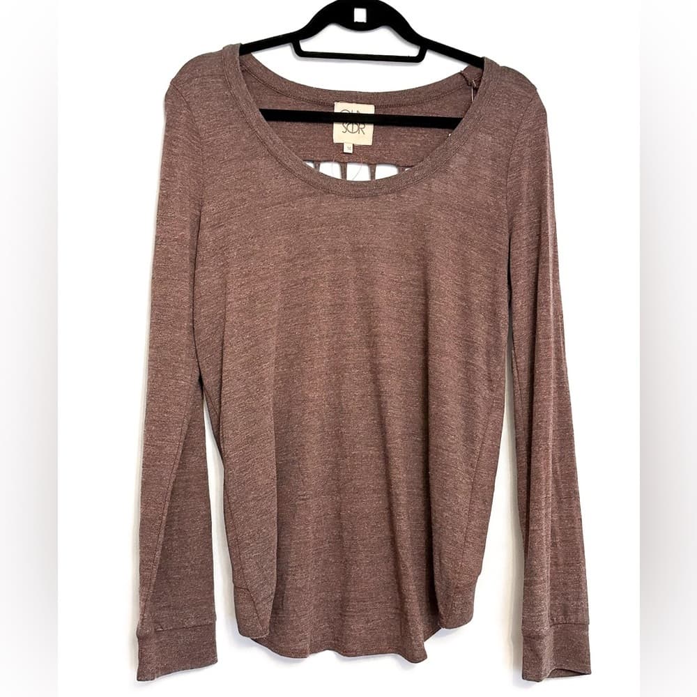 NWT CHASER Revolve Caged Knotted Back Top Long Sleeve Boho Heather Brown Medium - Thumbnail 3