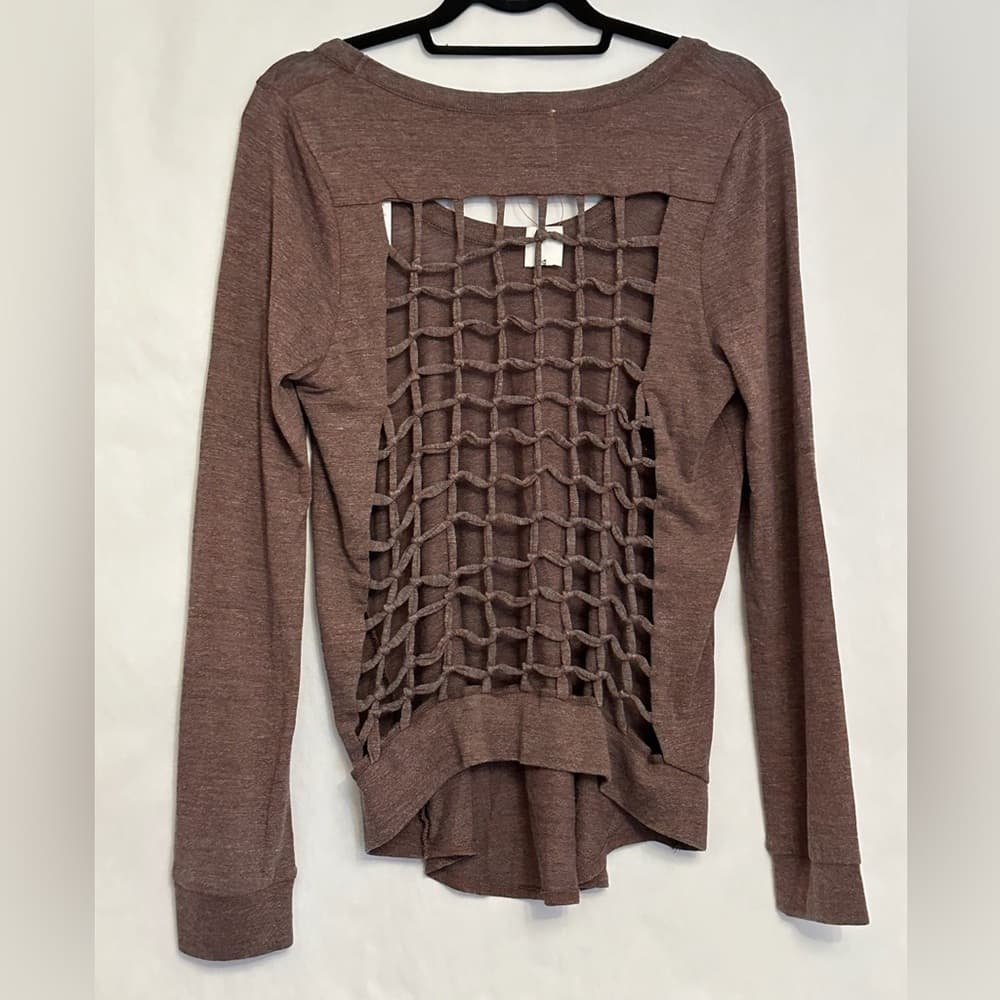 NWT CHASER Revolve Caged Knotted Back Top Long Sleeve Boho Heather Brown Medium - Thumbnail 5