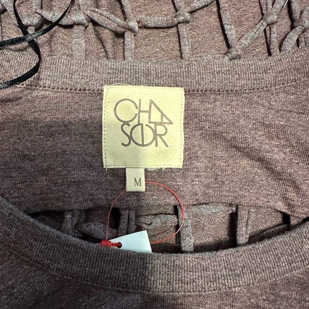 NWT CHASER Revolve Caged Knotted Back Top Long Sleeve Boho Heather Brown Medium - Thumbnail 7