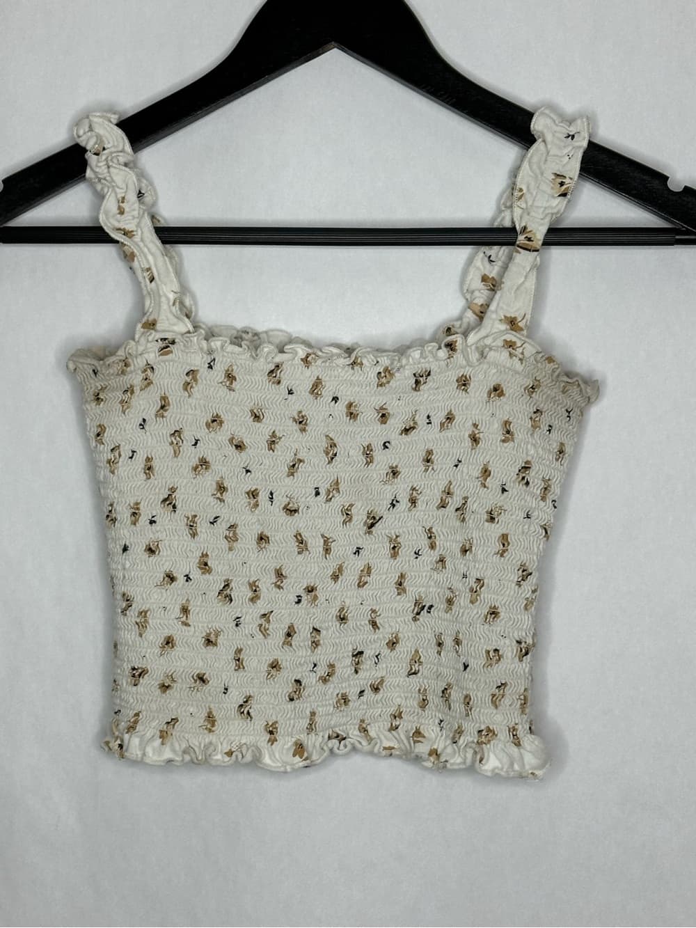 Billabong White Smocked Floral Crop Top Size Small Y2K Vacation Surfer - Thumbnail 5