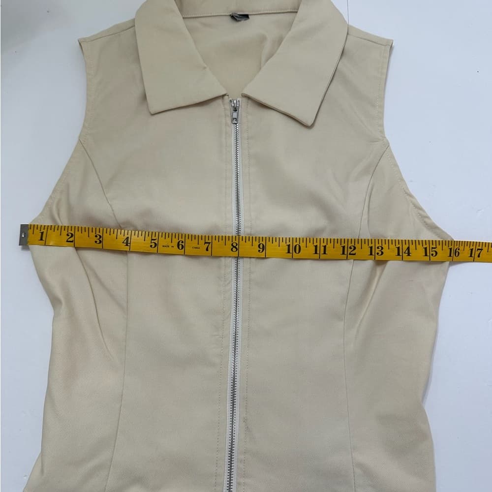 NWOT Cider Woven Collar Solid Zipper Tank Top Beige | TAGS CUT OUT SEE NOTES - Thumbnail 10