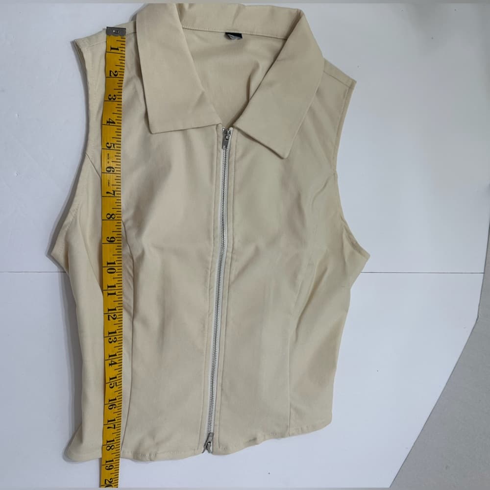 NWOT Cider Woven Collar Solid Zipper Tank Top Beige | TAGS CUT OUT SEE NOTES - Thumbnail 11