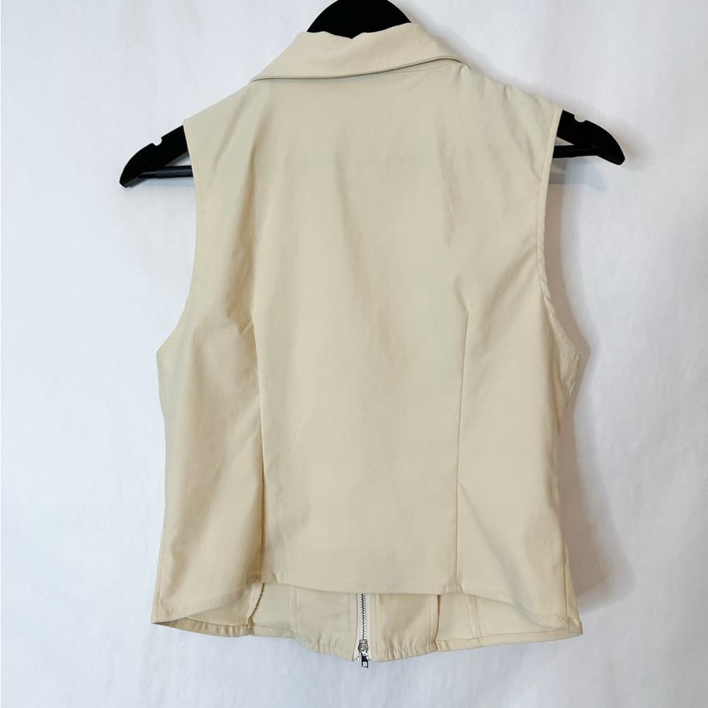 NWOT Cider Woven Collar Solid Zipper Tank Top Beige | TAGS CUT OUT SEE NOTES - Thumbnail 9
